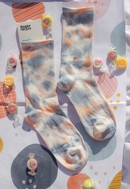 Grey Pink White Tie Dye Ribbed Socks