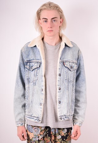 LEVI'S MENS VINTAGE SHERPA DENIM JACKET SMALL BLUE 90S