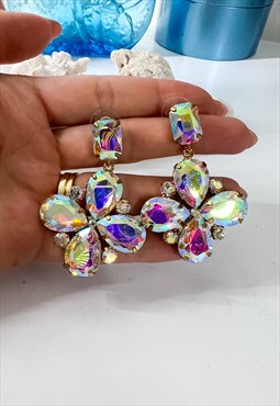 Aurora Borealis Crystal Statement Drop Earrings