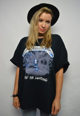 80S METALLICA OVERSIZED RIDE THE LIGHTNING BLACK ROCK T-SHIR