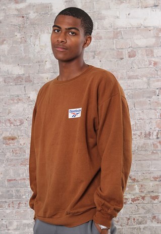 VINTAGE REEBOK SPELL OUT LOGO SWEATSHIRT BROWN