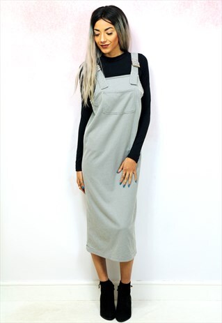 1990S VINTAGE MONOCHROME CHECK PINAFORE MIDI DRESS