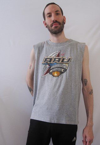 VINTAGE DISNEY SPORTS AAU GREY SLEEVELESS T-SHIRT