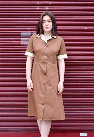70S BROWN COTTON SHIRT DRESS