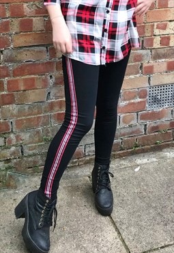 Black With Red & White Side Stripe Skinny Jeans