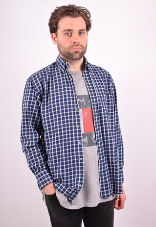 WRANGLER MENS VINTAGE SHIRT MEDIUM BLUE CHECK 90S