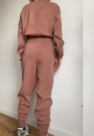 GLAM SLAM KNITTED RUSTY PINK COZY TRACKSUIT