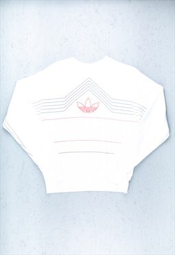 00s Adidas White Embroidered Big Logo Trefoil Sweatshirt B25