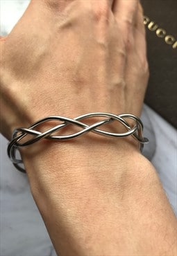 Sterling Silver Twisted Open Bangle, Celtic design bracelet