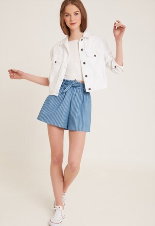 STRIPED BELTED SHORTS