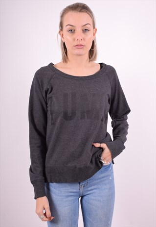 PUMA WOMENS VINTAGE SWEATSHIRT JUMPER SMALL GREY 90'S