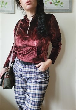 Vintage 90s burgundy tie dye velveteen hooded Grunge top