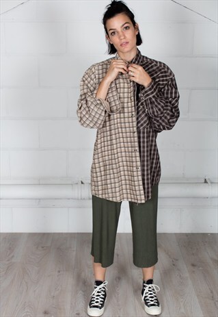 VINTAGE CORDUROY CHECKED FLANNEL RECONSTRUCTED UNISEX SHIRT