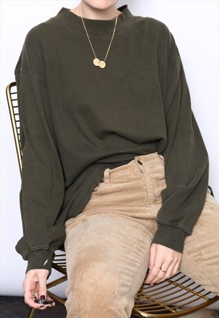 VINTAGE 90S GREEN POLO HIGH TURTLE ROLL NECK TOP