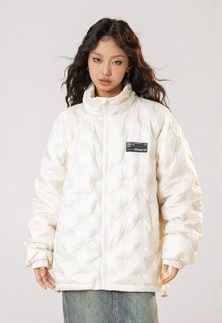 QUILTED UTILITY BOMBER TEXTURED PUFFER JACKET WINTER COAT