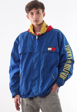 VINTAGE TOMMY HILFIGER 90S BLUE BIG LOGO WINDBREAKER FLEECE