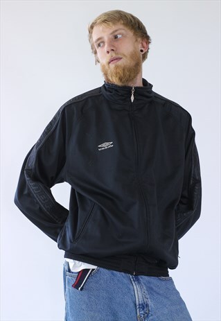 VINTAGE MENS UMBRO TRACK TOP TEAM STRIPED LOGO JACKET