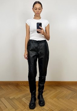 Vintage Black Leather Pants, High Waisted pants