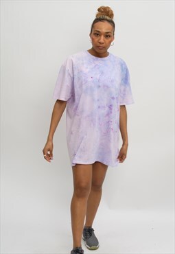 Hand Dyed T Shirt Dress Purple and White