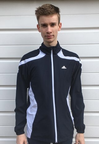 MENS ADIDAS JACKET 3 STRIPE WHITE BLUE ZIP UP SPORTSWEAR TOP