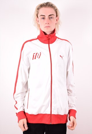 PUMA MENS VINTAGE TRACKSUIT TOP JACKET XL WHITE 90S