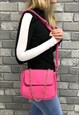 PINK FAUX LEATHER CHAIN DETAIL CROSS BODY BAG