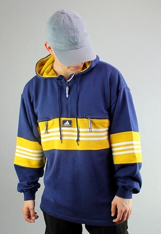 VINTAGE ADIDAS NAVY & YELLOW 1/4 ZIP HOODIE