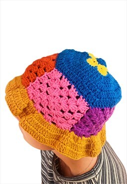 Multi-Coloured Handmade Crochet Bucket Hat for Summer