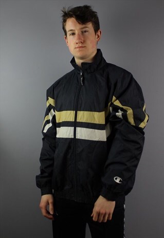 VINTAGE CHAMPION WINDBREAKER JACKET IN NAVY EMBROIDERED LOGO