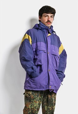 80s vintage parka jacket in purple warm fall winter ski coat