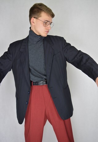 VINTAGE DARK BLUE STRIPED OVERSIZE RAVE BLAZER
