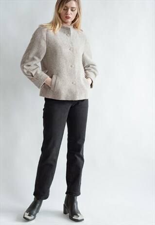 VINTAGE 60S HIGH NECK BOXY JACKET IN CREAM WOOL