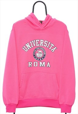 Vintage University of Rome Graphic Neon Pink Hoodie Womens