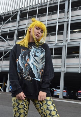 VINTAGE WOLF GRAPHIC PRINT SWEATSHIRT