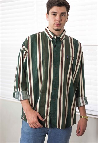 VINTAGE CHAPS RALPH LAUREN SHIRT STRIPED LOGO 90S XL 11.4