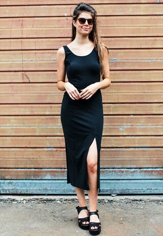 VINTAGE 90S BLACK SPLIT DRESS