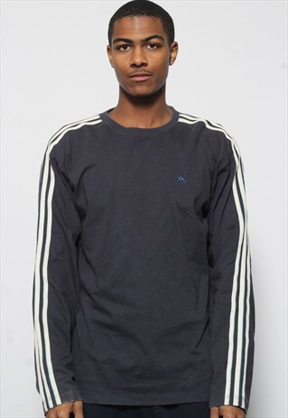 VINTAGE ADIDAS LONG SLEEVE T-SHIRT NAVY BLUE