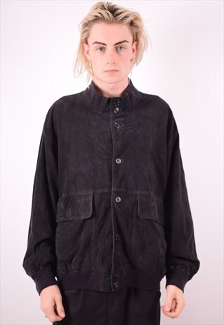 MENS VINTAGE SUEDE JACKET LARGE BLACK 90S