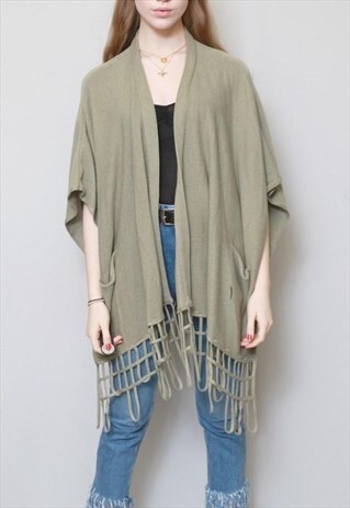 VINTAGE 1990'S KHAKI GREEN CAGED CAPE