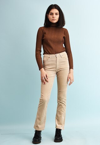 90'S RETRO HIGH WAIST NEUTRAL CORDUROY TROUSERS