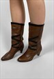 80'S HEELED VINTAGE BROWN BLACK LEATHER ANKLE BOOTS 4.5