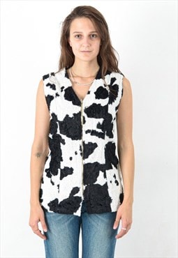 Vintage Women's M Top Tee Cardigan Sleeveless Vest Cow Print