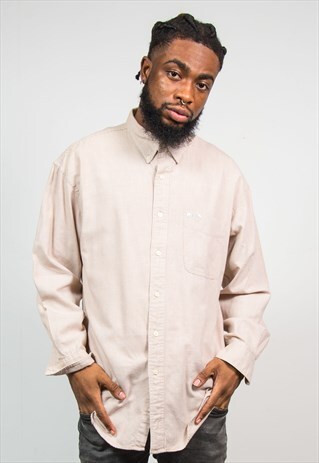 90'S CHAPS RALPH LAUREN BEIGE FINE CHECK HOUNDSTOOTH SHIRT