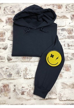 Smiley faced sleeved hoody - unisex fit- Navy