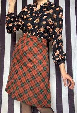 Vintage 70s black floral sheer blouse, mock neckline uk16/18
