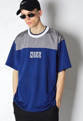 VINTAGE 90S BLUE COLOUR BLOCK NIKE SPORTS T-SHIRT