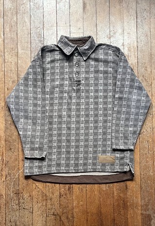 BIG STAR BROWN CHECKED QUARTER BUTTON SWEATSHIRT
