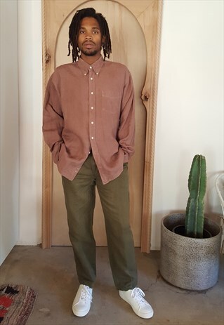 90S CLASSIC PREPPY LUXURY PUTTY BROWN OXFORD SHIRT XL