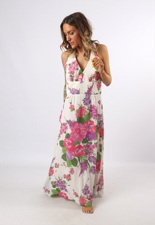 DRESS PATTERNED FLORAL PRINT VINTAGE LONG UK 12 (CG3U)