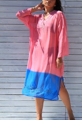 Crool y2k stock pink blue embellished sheer tunic dress